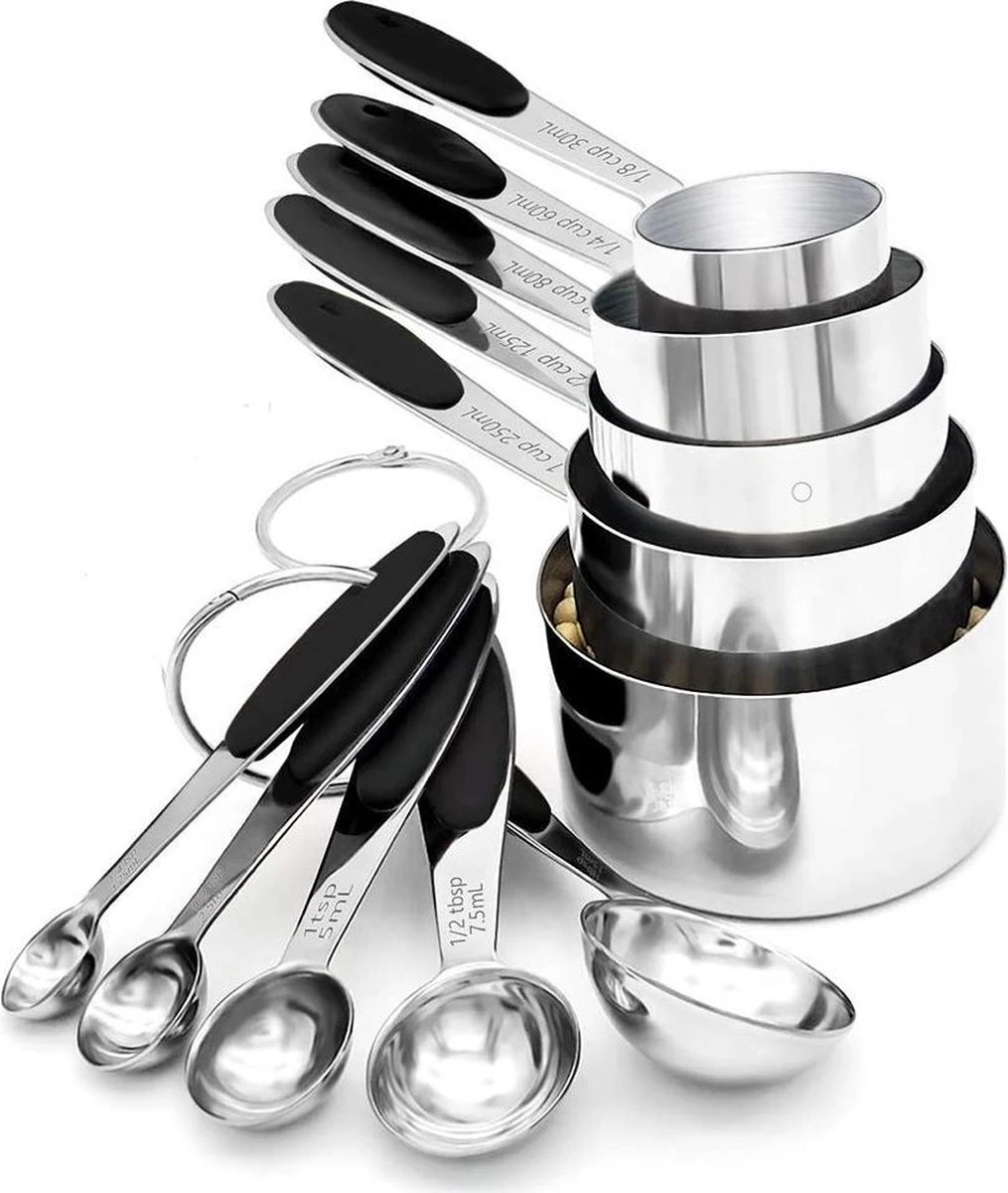 10-delige Set Maatlepels & Maatbekers - Hoogwaardig Roestvrij Staal (RVS) - Maatlepel Set - Maat Cups & Spoons - Met Exacte Hoeveelheden 1 10-delige Set Maatlepels & Maatbekers - Hoogwaardig Roestvrij Staal (RVS) - Maatlepel Set - Maat Cups & Spoons - Met Exacte Hoeveelheden