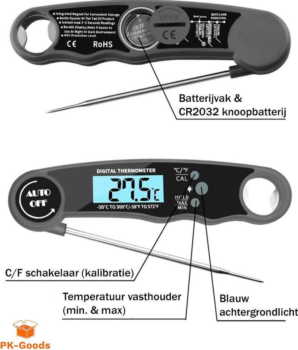 Merkloos PK Goods BBQ Thermometer- BBQ Accesoires -Draadloze Thermometer- Kernthermometer - Waterdicht- Vleesthermometer 5 Merkloos PK Goods BBQ Thermometer- BBQ Accesoires -Draadloze Thermometer- Kernthermometer - Waterdicht- Vleesthermometer - Afbeelding 5
