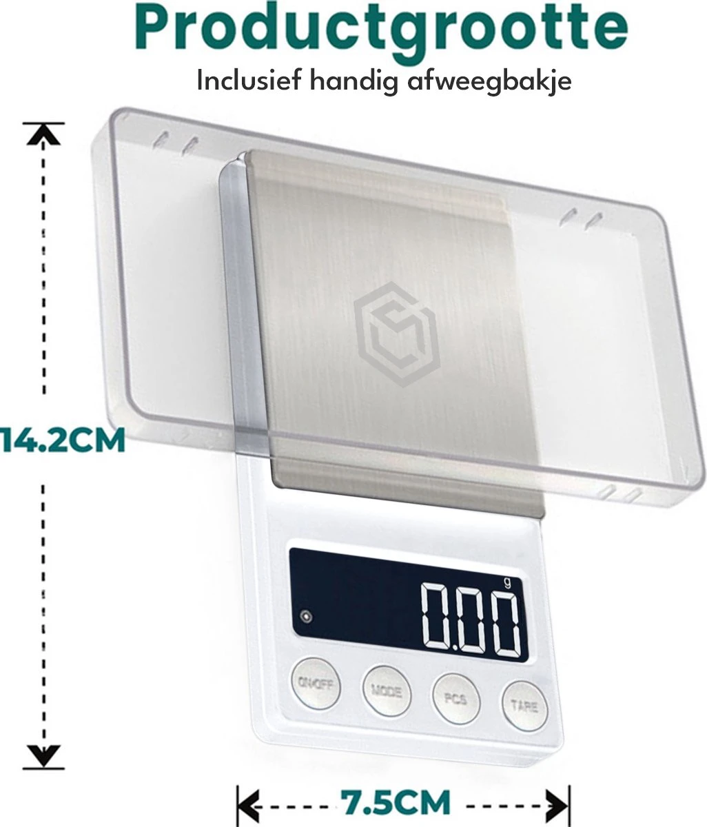 Ease Electronicz Digitale Mini Precisie Keukenweegschaal Wit - 0,01 Tot 200 Gram - 14.2 X 7.5 Cm - Pocket Scale Op Batterij - Weegschaal Keuken 2 Ease Electronicz Digitale Mini Precisie Keukenweegschaal Wit - 0,01 Tot 200 Gram - 14.2 X 7.5 Cm - Pocket Scale Op Batterij - Weegschaal Keuken - Afbeelding 2