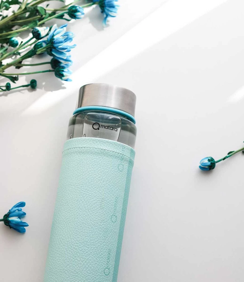 Duurzame Waterfles - Glas - Glazen Drinkfles - 550ml - Inclusief Sleeve - Mint Groen 5 Duurzame Waterfles - Glas - Glazen Drinkfles - 550ml - Inclusief Sleeve - Mint Groen - Afbeelding 5