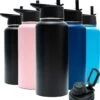 Thermosfles - Onyx Black - 1 Liter - Extra Dop Met Rietje & Drinktuit - Thermosflessen - Isoleerfles - BPA Vrij - Lekvrij - Thermoskan - Isoleerbeker - Thermosbeker