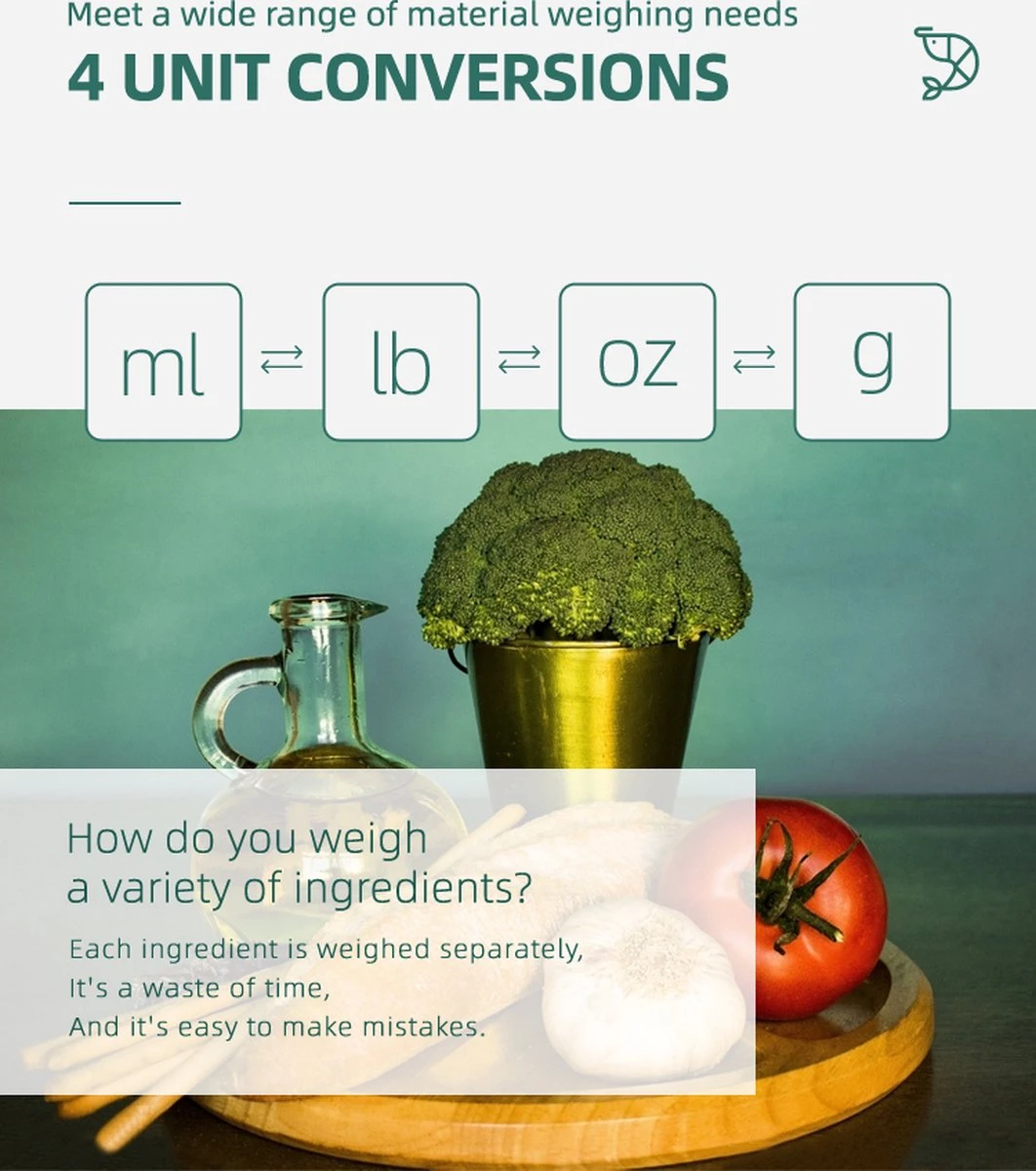 Smart Nutrition Scale - Keukenweegschaal - Digitaal & Bluetooth - APP Voor Android En IOS - Maximum Capaciteit 5 KG 9 Smart Nutrition Scale - Keukenweegschaal - Digitaal & Bluetooth - APP Voor Android En IOS - Maximum Capaciteit 5 KG - Afbeelding 9