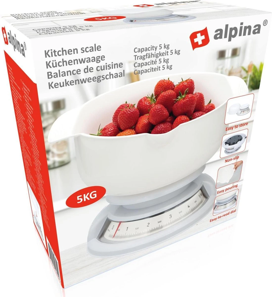 Alpina - Keukenweegschaal - Analoog - 5 KG - Met Kom - Wit 5 Alpina - Keukenweegschaal - Analoog - 5 KG - Met Kom - Wit - Afbeelding 5