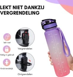 LaCardia Motivatie Waterfles Paars Oranje- 1 Liter Drinkfles - Waterfles Met Tijdmarkering - Paars Oranje -Drinkwater Apparaat Winkel 1140x1200 2