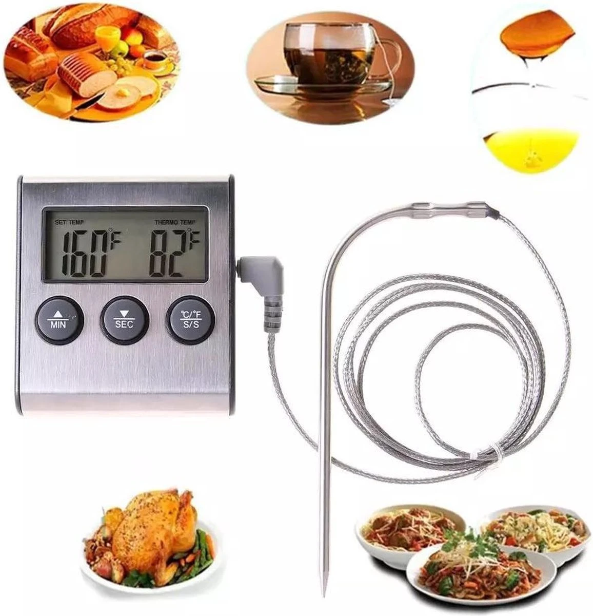2-in-1 Magnetische Digitale Kern Thermometer Met Keuken Timer Alarm -0-250 Graden Celcius - Magnetische Vloeistof/Vlees Temperatuurmeter Met Meetsonde Draad & Kook Timer 1 2-in-1 Magnetische Digitale Kern Thermometer Met Keuken Timer Alarm -0-250 Graden Celcius - Magnetische Vloeistof/Vlees Temperatuurmeter Met Meetsonde Draad & Kook Timer