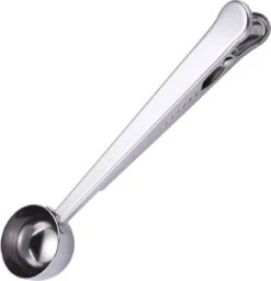 Maatschepje Met Afsluitclip - Koffie Lepel – Afdichting – Espresso Schep – Thee En Koffie – RVS - Zilver Kleurig