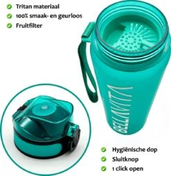 BELLAVITA Drinkfles - Turquoise - Cyaan - Waterfles - Drinkfles Volwassenen - Drinkfles Kinderen - Drinkfles 1 Liter - Fles - 1 Liter - 1000ml - Tritan - Fruitfilter- BPA-vrij - 100% Lekvrij -Drinkwater Apparaat Winkel 1166x1200 4