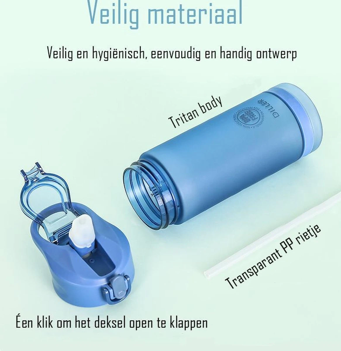 Diller Waterfles Met Rietje - Drinkfles - Handig Sluitsysteem - 750ml - Wit - Tritan & BPA-vrij 7 Diller Waterfles Met Rietje - Drinkfles - Handig Sluitsysteem - 750ml - Wit - Tritan & BPA-vrij - Afbeelding 7