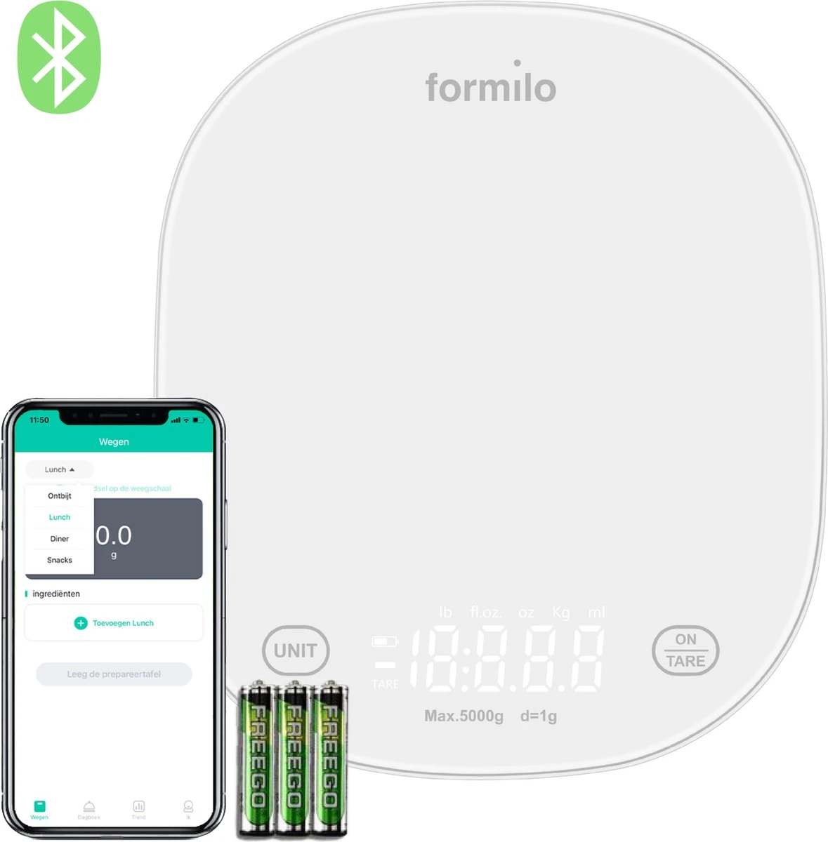 Formilo Digitale Precisie Keukenweegschaal Met App - Weegschaal Keuken Met Tarra Functie - 1gr Tot 5kg - Inclusief Batterijen - Wit 1 Formilo Digitale Precisie Keukenweegschaal Met App - Weegschaal Keuken Met Tarra Functie - 1gr Tot 5kg - Inclusief Batterijen - Wit