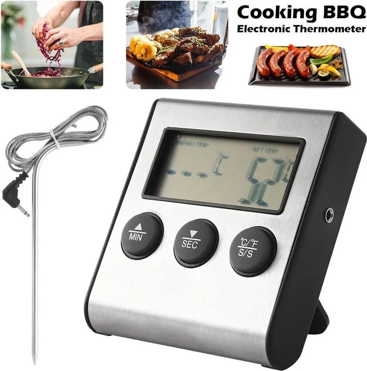 2-in-1 Magnetische Digitale Kern Thermometer Met Keuken Timer Alarm -0-250 Graden Celcius - Magnetische Vloeistof/Vlees Temperatuurmeter Met Meetsonde Draad & Kook Timer 6 2-in-1 Magnetische Digitale Kern Thermometer Met Keuken Timer Alarm -0-250 Graden Celcius - Magnetische Vloeistof/Vlees Temperatuurmeter Met Meetsonde Draad & Kook Timer - Afbeelding 6