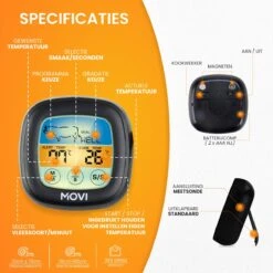 Movi® Mini+ Vleesthermometer - Bbq Thermometer – Kamado - Oventhermometer - Vleesthermometer Draadloos – Keukenthermometer - Suikerthermometer - Vloeistofthermometer – Barbecue Accessoires - Inclusief E-Book - Kookwekker - -Drinkwater Apparaat Winkel 1199x1200 10