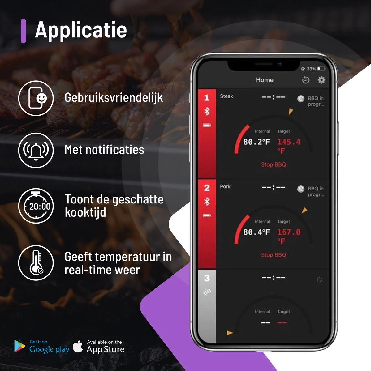 ROYAL CARNIVORE® | Draadloze BBQ Thermometer | Barbecue Vleesthermometer | Kernthermometer | Bluetooth Met App 4 ROYAL CARNIVORE® | Draadloze BBQ Thermometer | Barbecue Vleesthermometer | Kernthermometer | Bluetooth Met App - Afbeelding 4