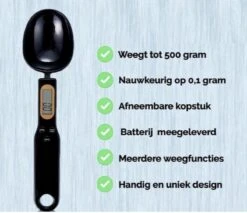 Digitale Weegschaal Lepel Zwart - Premium - Dierenvoeding Weegschaal - Supplementen Weegschaal - Weeglepel - Maatlepel - Lepelweegschaal - Lepelweger - Keukenweegschaal - INCLUSIEF BATTERIJ!!