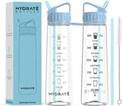 HYDRATE 900ml Drinkfles Met Tijdmarkeringen - Sport Waterfles Met Rietje, BPA-vrije Drinkfles Rietje Van Tritan Ideaal Voor Sportschool, Kantoor, Wandelen, Fitness, Sportfles (Hemelsblauw) -Drinkwater Apparaat Winkel 1200x1036 5