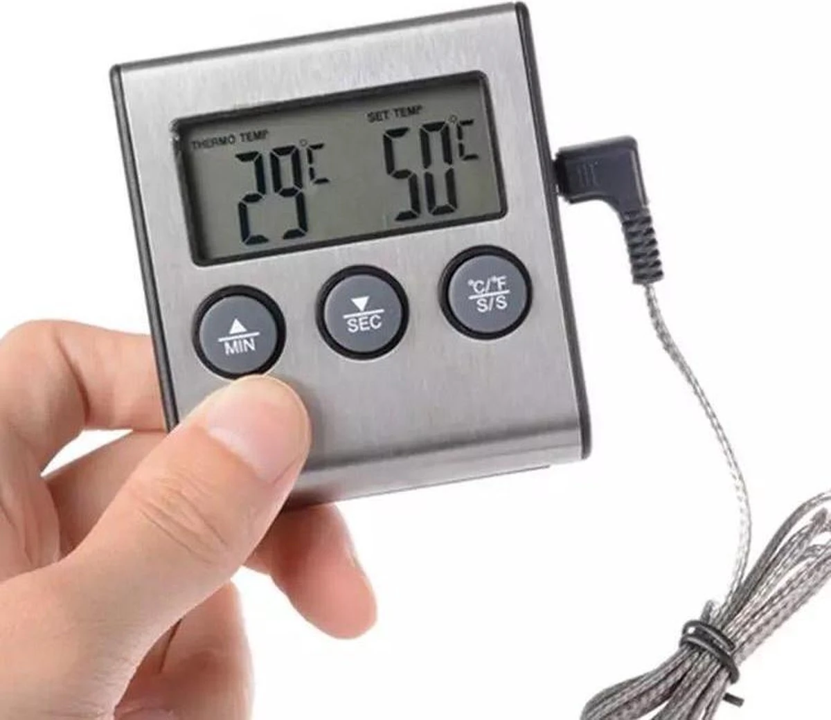 Boticz - 2-in-1 Magnetische Digitale Kern Thermometer Met Keuken Timer Alarm - Magnetische Vloeistof/Vlees Temperatuurmeter Met Meetsonde Draad & Kook Timer - 0-250 Graden Celcius - Inclusief Gratis Batterijen 1 Boticz - 2-in-1 Magnetische Digitale Kern Thermometer Met Keuken Timer Alarm - Magnetische Vloeistof/Vlees Temperatuurmeter Met Meetsonde Draad & Kook Timer - 0-250 Graden Celcius - Inclusief Gratis Batterijen