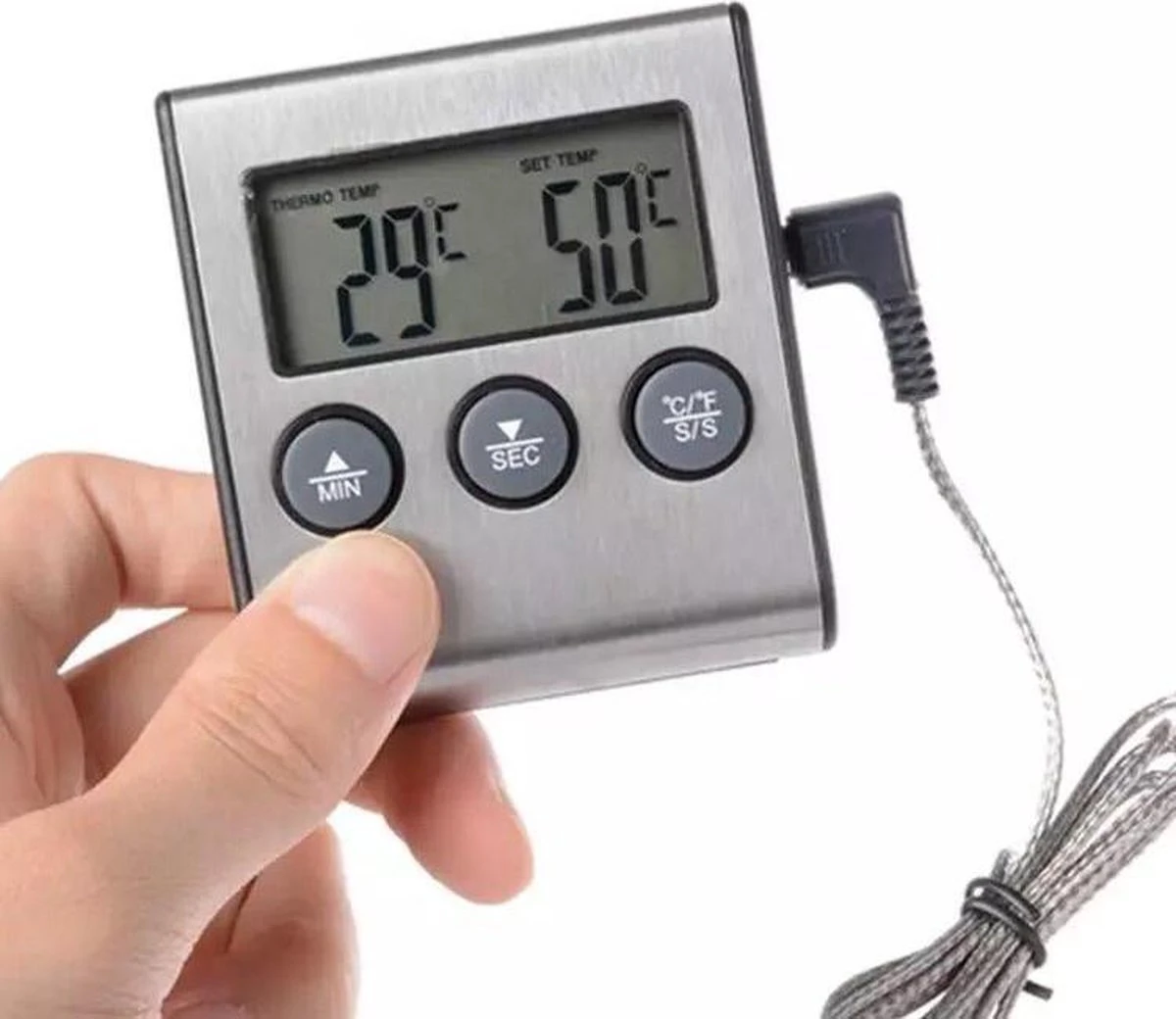 *** Digitale Keukenthermometer - Vleesthermometer- Braad Thermometer/timer - Met Timer Functie -20 °C Tot 250 °C- Incl. Timer, Warmte Alarm - Van Heble® *** 3 *** Digitale Keukenthermometer - Vleesthermometer- Braad Thermometer/timer - Met Timer Functie -20 °C Tot 250 °C- Incl. Timer, Warmte Alarm - Van Heble® *** - Afbeelding 3