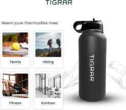 Tigrar - Drinkfles - Waterfles - Thermosfles 1 Liter - RVS - (Grafiet) Zwart - Incl. Extra Dop 3 Rietjes En Reiniger -Drinkwater Apparaat Winkel 1200x1044 1
