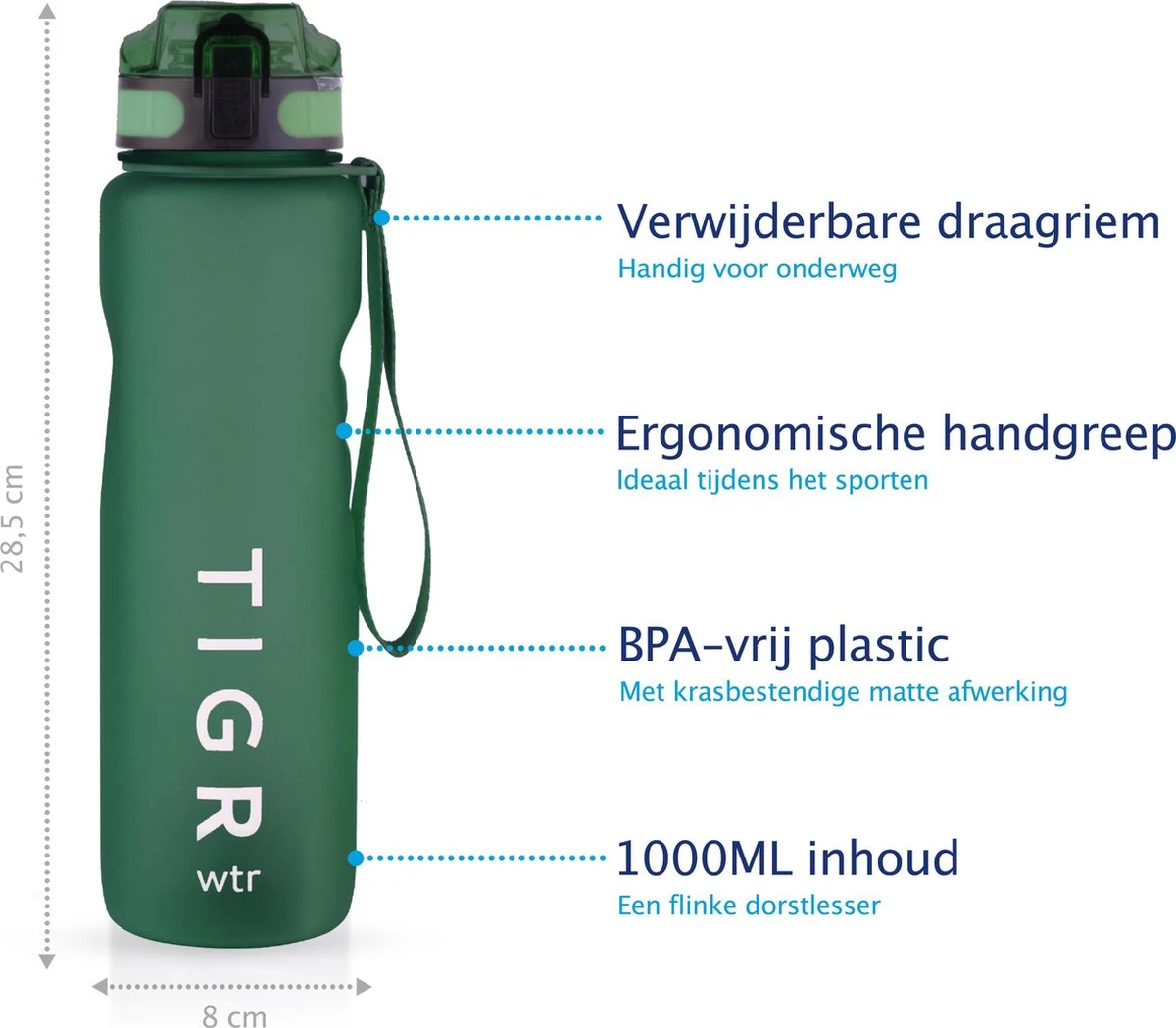 TIGR The Athlete - Drinkfles - Waterfles Met Fruit Filter - 1000ml - Groen - Met Mengbal Voor Shakes 4 TIGR The Athlete - Drinkfles - Waterfles Met Fruit Filter - 1000ml - Groen - Met Mengbal Voor Shakes - Afbeelding 4