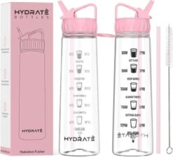 HYDRATE 900ml Drinkfles Met Tijdmarkeringen - Sport Waterfles Met Rietje, BPA-vrije Drinkfles Rietje Van Tritan Ideaal Voor Sportschool, Kantoor, Wandelen, Fitness, Sportfles (Zacht Roze) -Drinkwater Apparaat Winkel 1200x1094 9