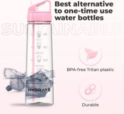 HYDRATE 900ml Drinkfles Met Tijdmarkeringen - Sport Waterfles Met Rietje, BPA-vrije Drinkfles Rietje Van Tritan Ideaal Voor Sportschool, Kantoor, Wandelen, Fitness, Sportfles (Zacht Roze) -Drinkwater Apparaat Winkel 1200x1107 3