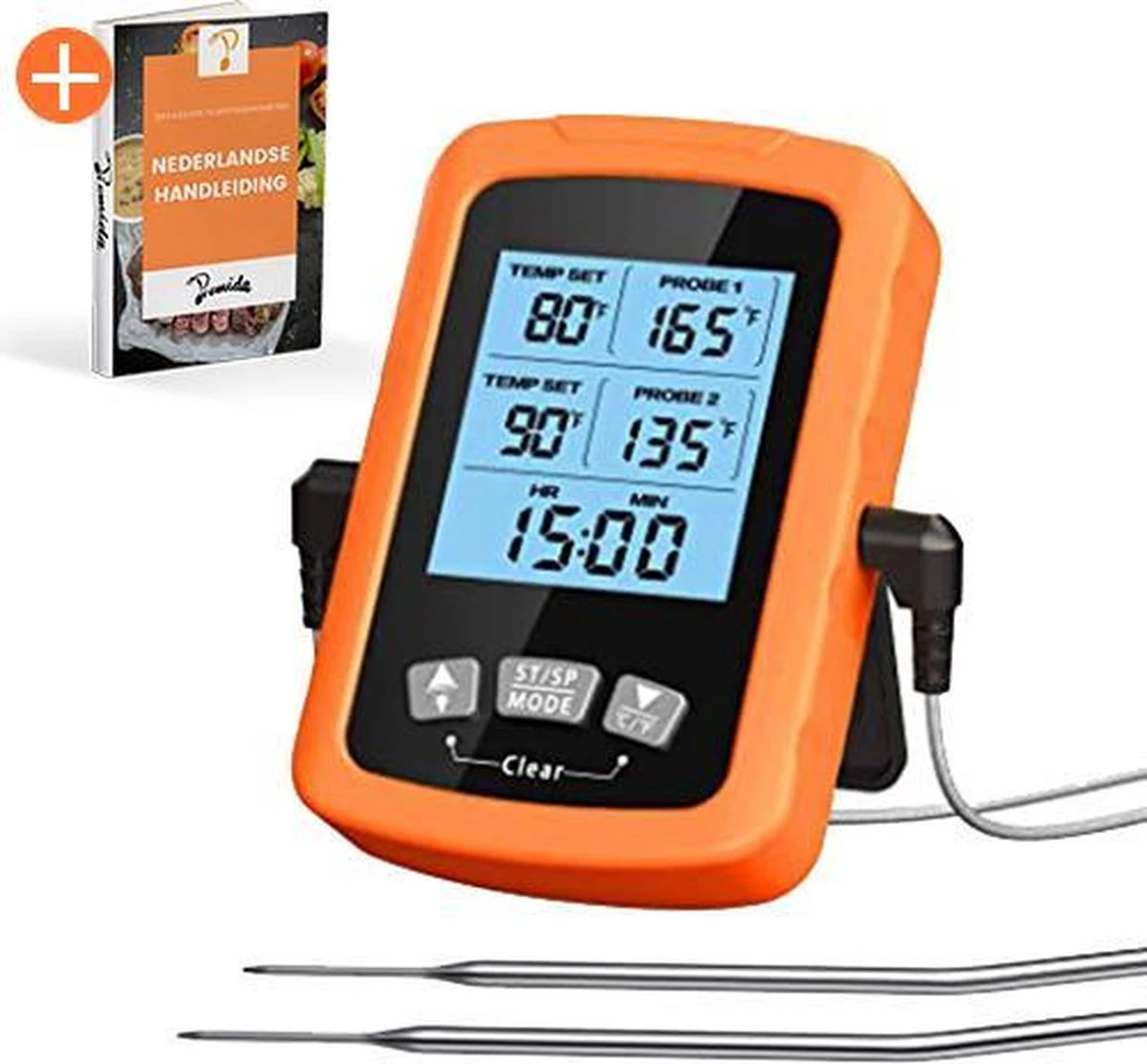 Vleesthermometer Dubbele Sonde - BBQ Thermometer Oranje Met Timer - Kernthermometer - Suikerthermometer - Kookthermometer 1 Vleesthermometer Dubbele Sonde - BBQ Thermometer Oranje Met Timer - Kernthermometer - Suikerthermometer - Kookthermometer