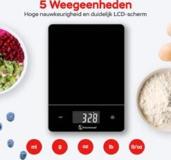 Kitchenwell Digitale Precisie Keukenweegschaal – Weegschaal Keuken - 1gr - 15kg – Tarra Functie - Zwart -Drinkwater Apparaat Winkel 1200x1124