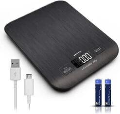 WITTS Oplaadbare Digitale Keukenweegschaal - Tarrafunctie - 1g Tot 5kg - RVS - Zwart