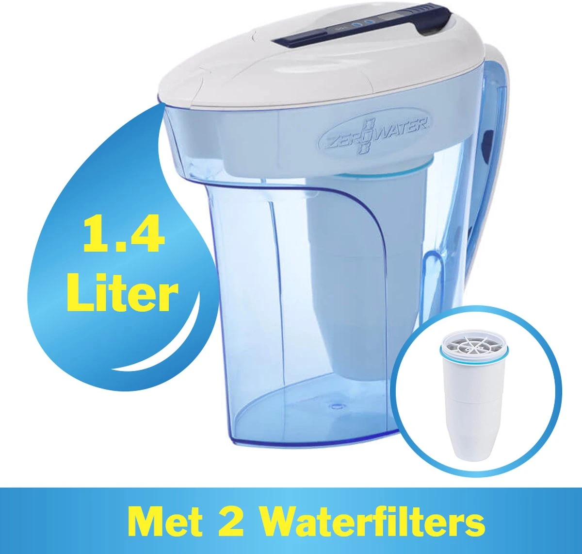 ZeroWater 1.4 Liter Waterfilter Kan - COMBI DEAL Met 2 Water Filters 1 ZeroWater 1.4 Liter Waterfilter Kan - COMBI DEAL Met 2 Water Filters