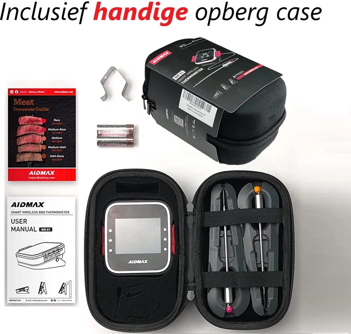 AidMax Vleesthermometer Met Optie Tot 6 Sondes – Bluetooth Met App – Digitale Kernthermomter – Thermometer Geschikt Voor BBQ, Oven & Grill – Incl. Batterijen - Geleverd Met 2 Sondes 2 AidMax Vleesthermometer Met Optie Tot 6 Sondes – Bluetooth Met App – Digitale Kernthermomter – Thermometer Geschikt Voor BBQ, Oven & Grill – Incl. Batterijen - Geleverd Met 2 Sondes - Afbeelding 2