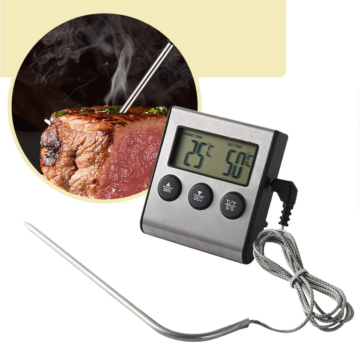 Lynnz® Digitale Thermometer Met Draad - Kernthermometer - Bbq Accesoires - Suikerthermometer - Vleesthermometer - Oventhermometer - Digitaal 1 Lynnz® Digitale Thermometer Met Draad - Kernthermometer - Bbq Accesoires - Suikerthermometer - Vleesthermometer - Oventhermometer - Digitaal