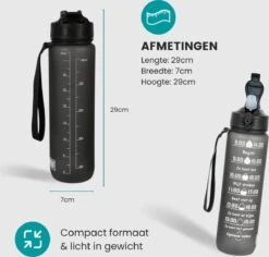 Lacardia Nederlandse Motivatie Waterfles Grijs 'Nederlandse Tekst' - Drinkfles Met Rietje - Waterfles 1 Liter - Waterfles Met Tijdmarkering -Drinkwater Apparaat Winkel 1200x1145 4
