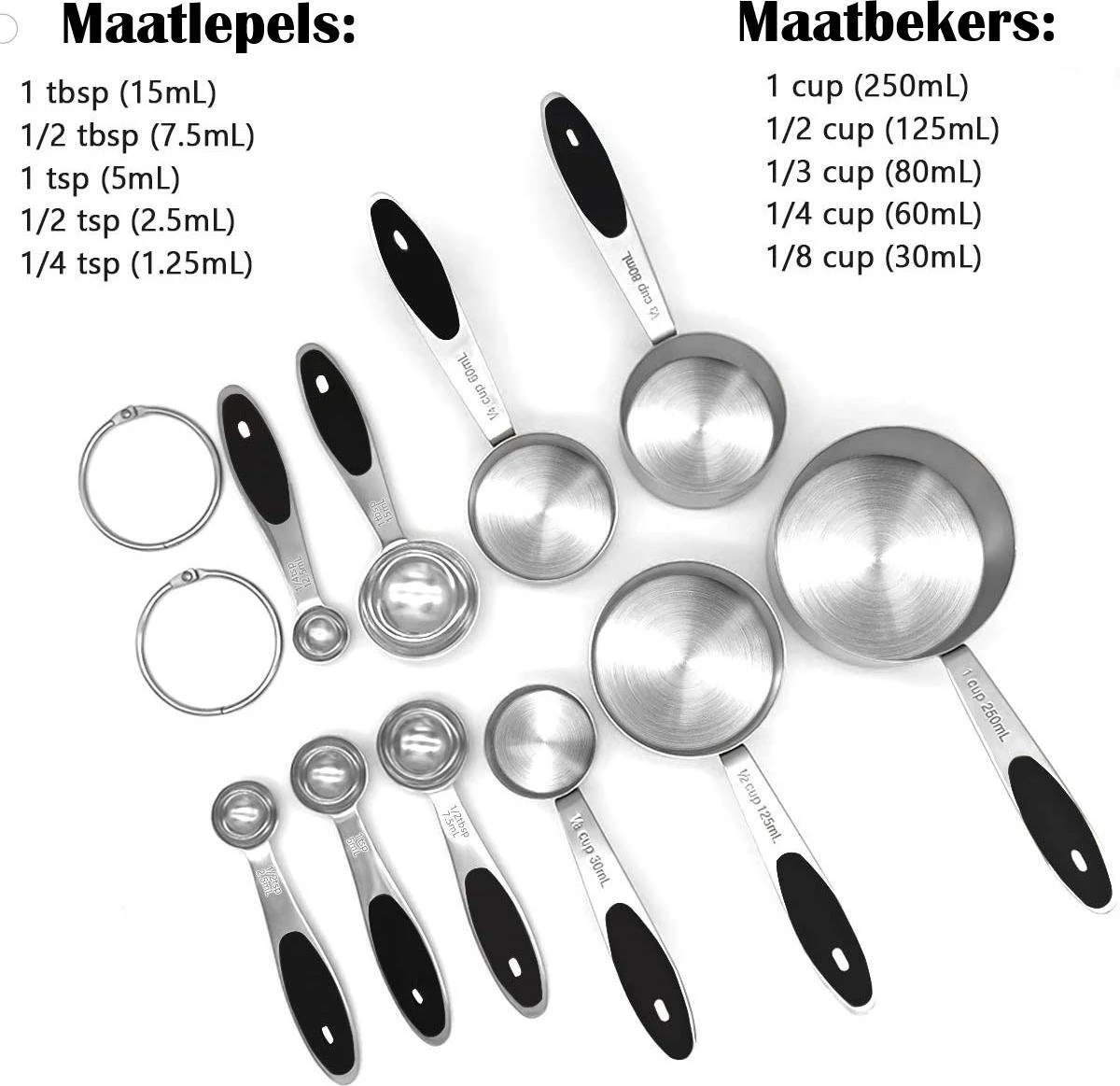 10-delige Set Maatlepels & Maatbekers - Hoogwaardig Roestvrij Staal (RVS) - Maatlepel Set - Maat Cups & Spoons - Met Exacte Hoeveelheden 2 10-delige Set Maatlepels & Maatbekers - Hoogwaardig Roestvrij Staal (RVS) - Maatlepel Set - Maat Cups & Spoons - Met Exacte Hoeveelheden - Afbeelding 2