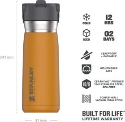 Stanley The IceFlow™ Flip Straw Water Bottle 0,65L - Thermosfles - Saffron -Drinkwater Apparaat Winkel 1200x1170 3