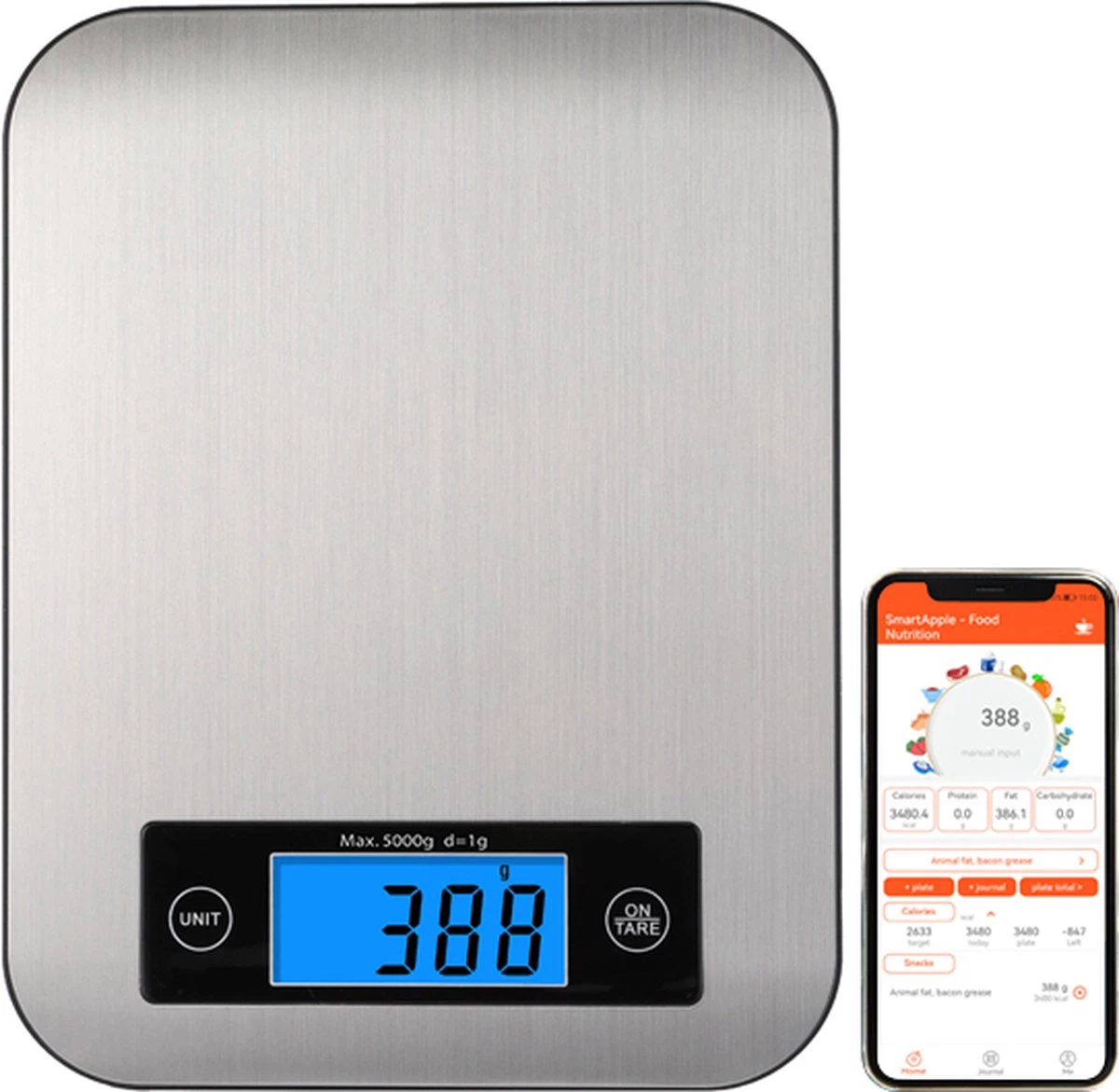 Smart Nutrition Scale - Keukenweegschaal - Digitaal & Bluetooth - APP Voor Android En IOS - Maximum Capaciteit 5 KG 1 Smart Nutrition Scale - Keukenweegschaal - Digitaal & Bluetooth - APP Voor Android En IOS - Maximum Capaciteit 5 KG