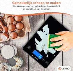 Lekro Digitale Precisie Keukenweegschaal – Weegschaal Keuken - 1gr-15kg – Tarra Functie - Zwart -Drinkwater Apparaat Winkel 1200x1171