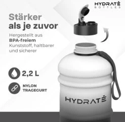HYDRATE 2,2 Liter Sportwaterfles - Duurzaam En Extra Sterk - BPA Vrij - Ideaal Voor: Sportschool, Dieet, Bodybuilding, Buitensport, Wandelen En Kantoor - Grote Waterfles (mono). -Drinkwater Apparaat Winkel 1200x1175 9