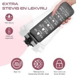 Gluxury Luxe Motivatie Waterfles - Nederlandse Tekst - Drinkfles Met Rietje - 1 Liter Drinkfles - Waterfles Met Tijdmarkering - Inc E-book - Zwart -Drinkwater Apparaat Winkel 1200x1184 10