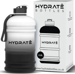 HYDRATE 2,2 Liter Sportwaterfles - Duurzaam En Extra Sterk - BPA Vrij - Ideaal Voor: Sportschool, Dieet, Bodybuilding, Buitensport, Wandelen En Kantoor - Grote Waterfles (mono).