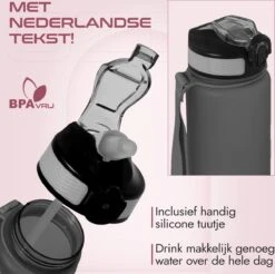 Gluxury Luxe Motivatie Waterfles - Nederlandse Tekst - Drinkfles Met Rietje - 1 Liter Drinkfles - Waterfles Met Tijdmarkering - Inc E-book - Zwart -Drinkwater Apparaat Winkel 1200x1193 5