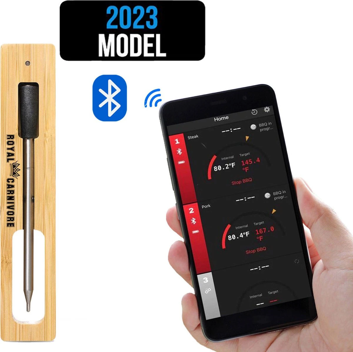 ROYAL CARNIVORE® | Draadloze BBQ Thermometer | Barbecue Vleesthermometer | Kernthermometer | Bluetooth Met App 1 ROYAL CARNIVORE® | Draadloze BBQ Thermometer | Barbecue Vleesthermometer | Kernthermometer | Bluetooth Met App