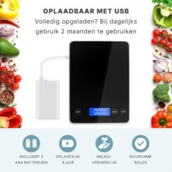 Keukenweegschaal - Digitaal - Weegschaal Keuken - Oplaadbaar - Incl. USB-kabel En Batterijen - Tarra Functie - Tot 10 Kg - Zwart -Drinkwater Apparaat Winkel 1200x1200 1014