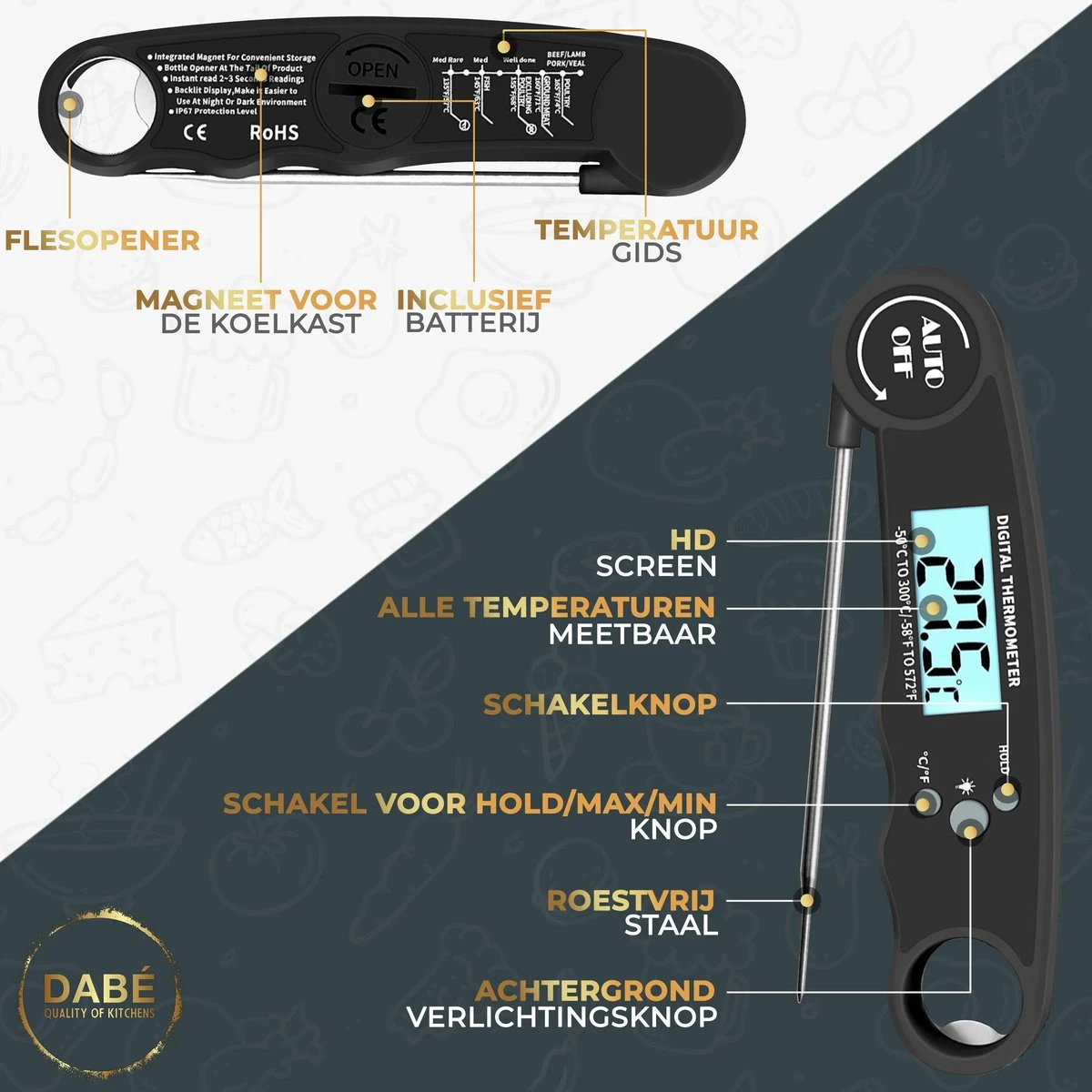 Dabé Draadloze Vleesthermometer - Keukenthermometer 5 Dabé Draadloze Vleesthermometer - Keukenthermometer - Afbeelding 5