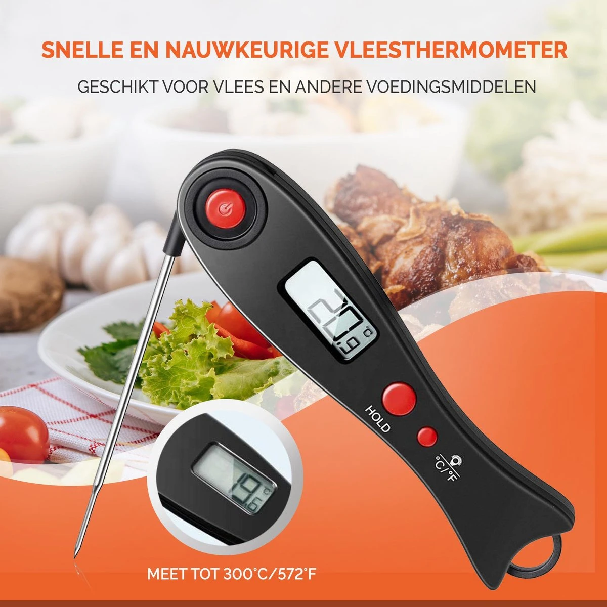 Mancor Vleesthermometer BBQ Thermometer Digitaal Keukenthermometer Accessoires Voedselthermometer - Inklapbaar 2 Mancor Vleesthermometer BBQ Thermometer Digitaal Keukenthermometer Accessoires Voedselthermometer - Inklapbaar - Afbeelding 2