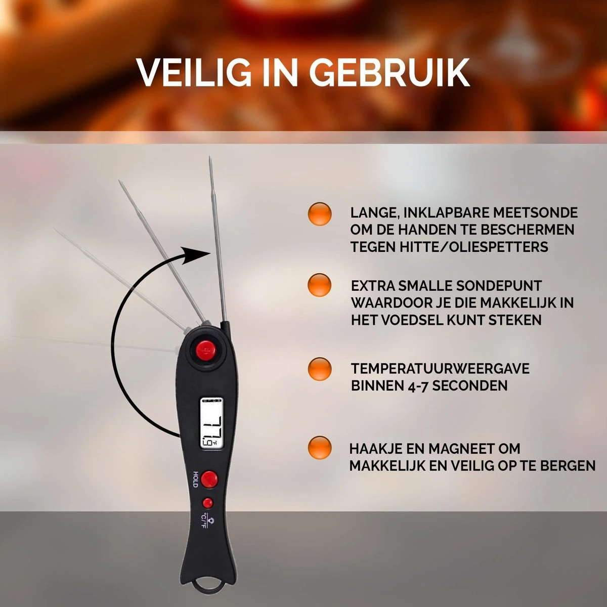 Mancor Vleesthermometer BBQ Thermometer Digitaal Keukenthermometer Accessoires Voedselthermometer - Inklapbaar 5 Mancor Vleesthermometer BBQ Thermometer Digitaal Keukenthermometer Accessoires Voedselthermometer - Inklapbaar - Afbeelding 5