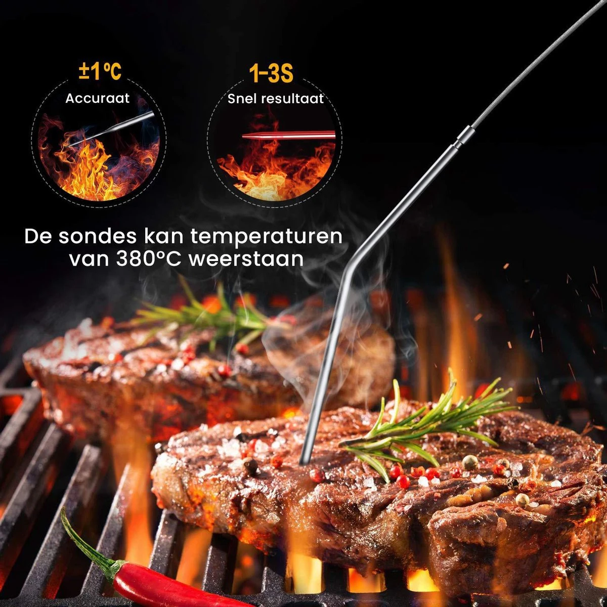 Vleesthermometer Dubbele Sonde - BBQ Thermometer Oranje Met Timer - Kernthermometer - Suikerthermometer - Kookthermometer 6 Vleesthermometer Dubbele Sonde - BBQ Thermometer Oranje Met Timer - Kernthermometer - Suikerthermometer - Kookthermometer - Afbeelding 6