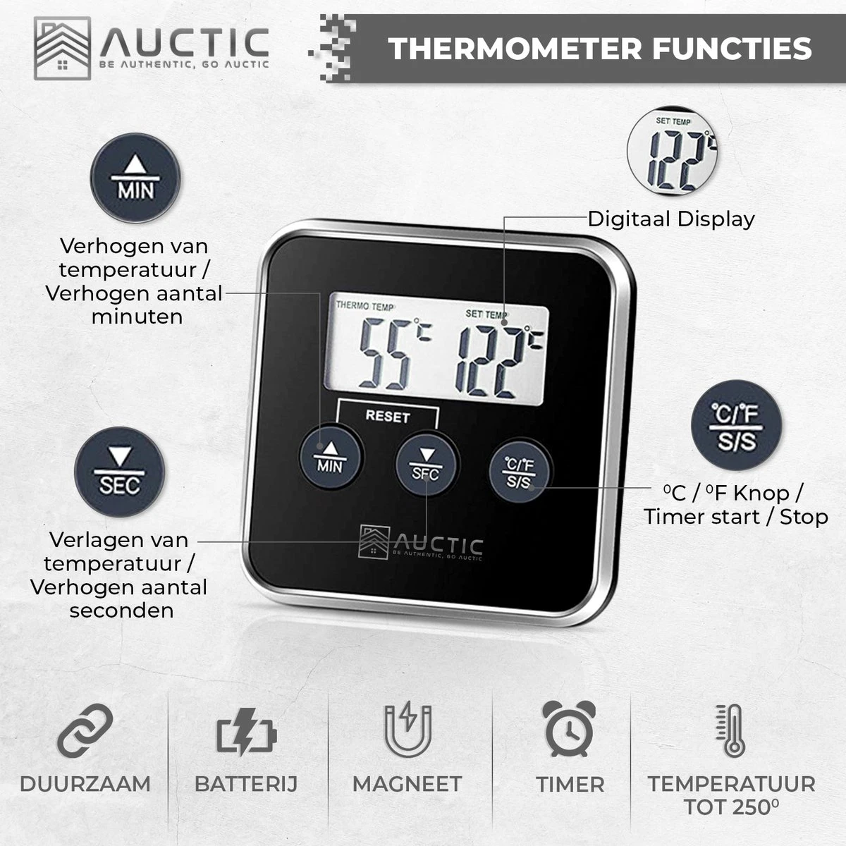Auctic® DT-1000 - Vleesthermometer – BBQ Accesoires – Oventhermometer – BBQ Thermometer – Kernthermometer 3 Auctic® DT-1000 - Vleesthermometer – BBQ Accesoires – Oventhermometer – BBQ Thermometer – Kernthermometer - Afbeelding 3