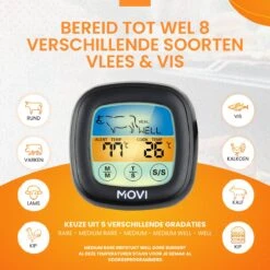 Movi® Mini+ Vleesthermometer - Bbq Thermometer – Kamado - Oventhermometer - Vleesthermometer Draadloos – Keukenthermometer - Suikerthermometer - Vloeistofthermometer – Barbecue Accessoires - Inclusief E-Book - Kookwekker - -Drinkwater Apparaat Winkel 1200x1200 1204