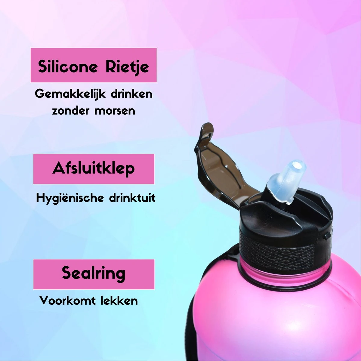 Quality Needz - Waterfles - Drinkfles Met Rietje - Stevig Handvat - 2 Liter - Sportfles - Waterfles Met Tijdmarkeringen - Water Bottle - Waterfles Met Rietje 3 Quality Needz - Waterfles - Drinkfles Met Rietje - Stevig Handvat - 2 Liter - Sportfles - Waterfles Met Tijdmarkeringen - Water Bottle - Waterfles Met Rietje - Afbeelding 3