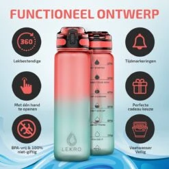 Lekro Waterfles Met Tijdmarkeringen - Motiverende Drinkfles Met Fruitfilter En Shake Bal/Shaker - 1 Liter - BPA Vrij - Roze/Blauw -Drinkwater Apparaat Winkel 1200x1200 1359