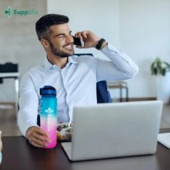 Supplife Motivatie Waterfles - 1 Liter Drinkfles - Waterfles Met Tijdmarkering - Met Rietje - Volwassenen - Kinderen - Blauw Roze - Inclusief Schoonmaakborstel -Drinkwater Apparaat Winkel 1200x1200 1474